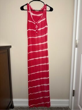 Main Strip Red and White Tie-Dye Maxi Dress